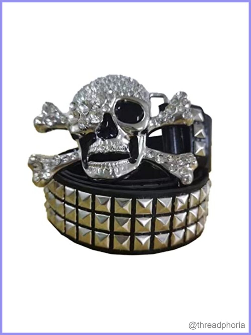 PU Leather Skull Belt Rhinestone Buckle Punk Rock Waist Belt